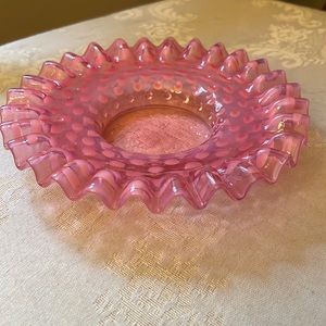 Fenton Hobnail crimped ruffled cranberry opalescent dish, plate, bowl, 1950s
